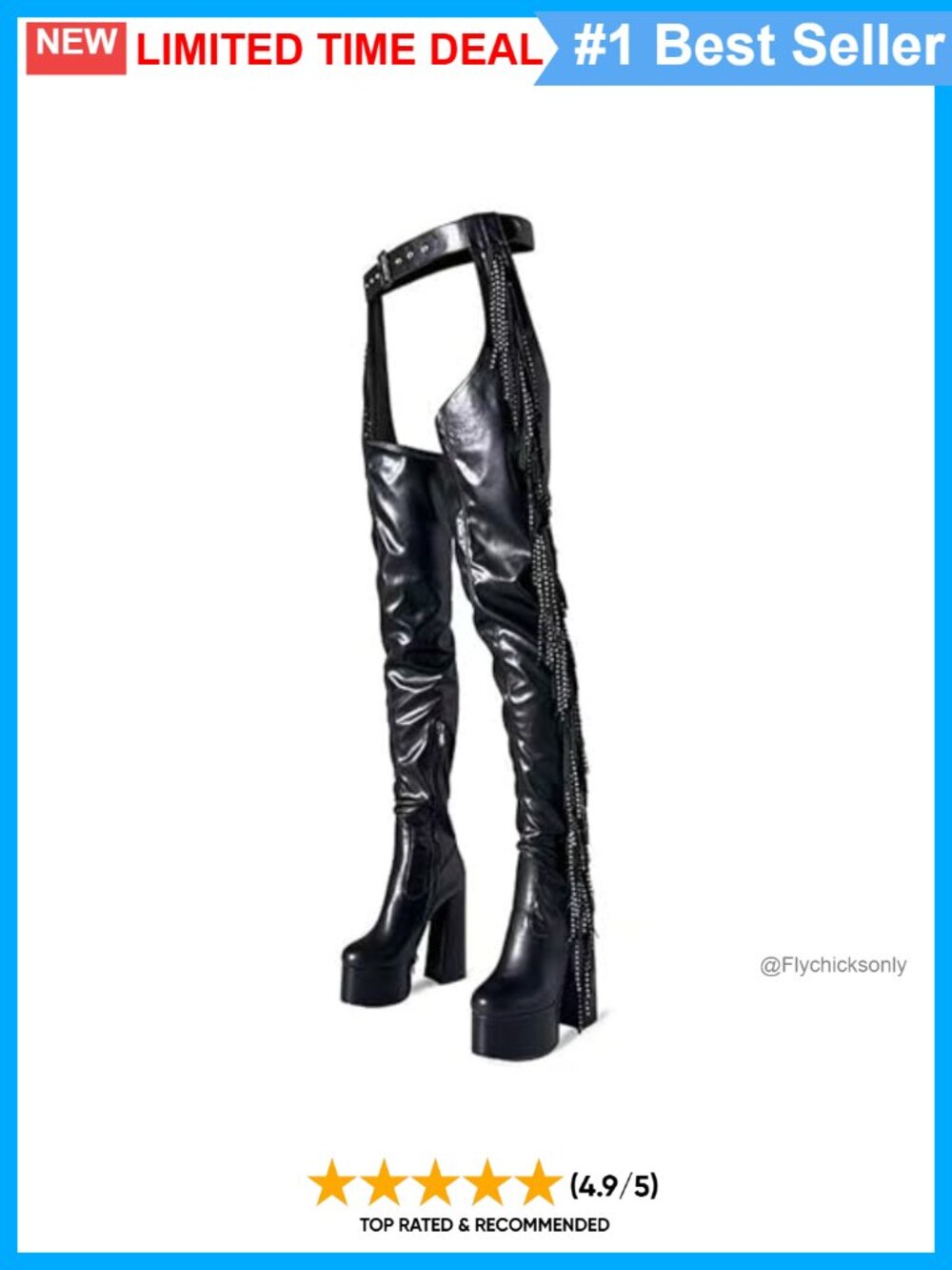 Faux Leather Fringe Thigh High Platform Boots Western Chunky Heel